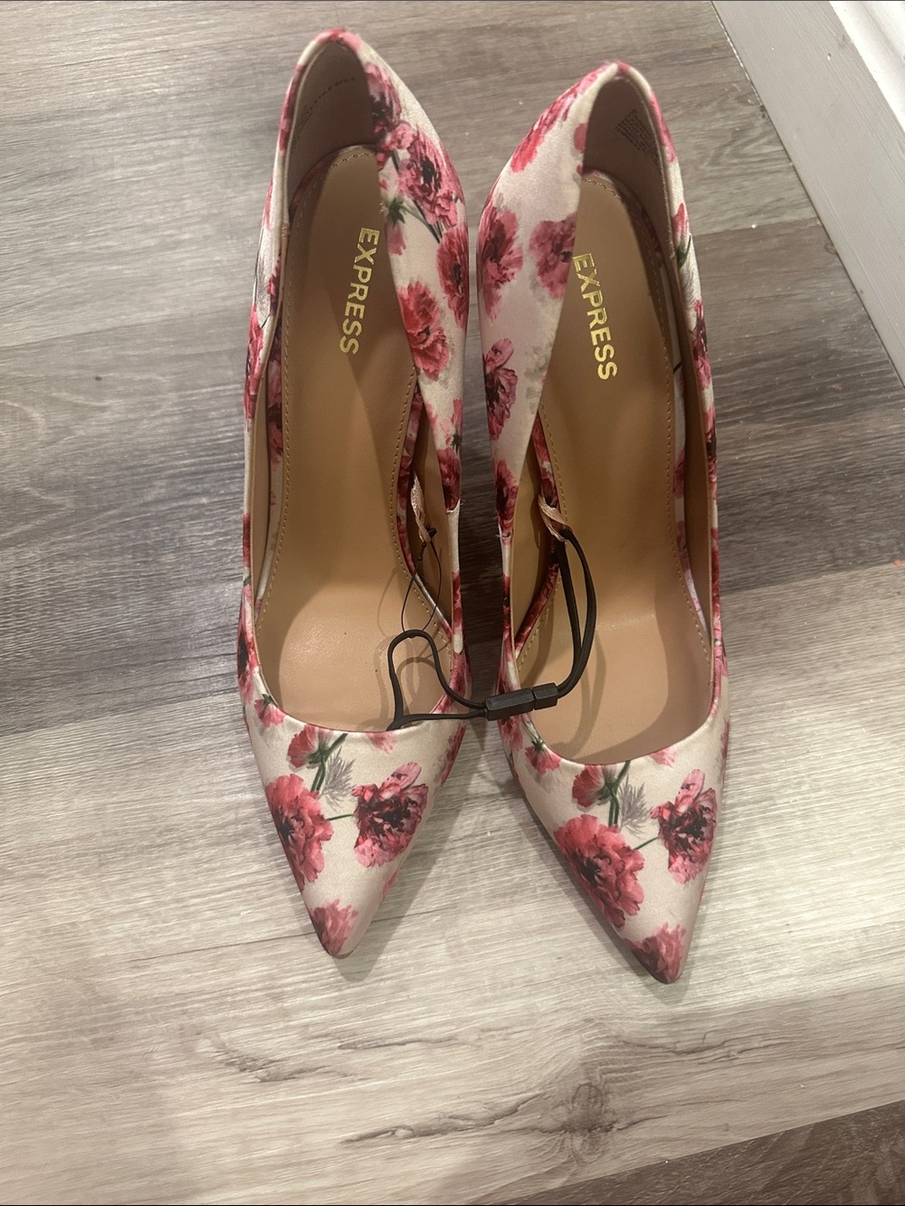 Express Women's Cream Pumps with Pink Floral Print